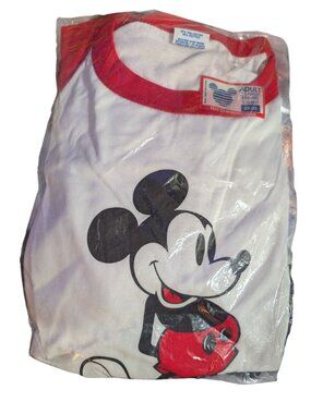 Walt Disney World Mickey Mouse Adult T-Shirt White & Red Ringer XL 46-48 NWT 80s